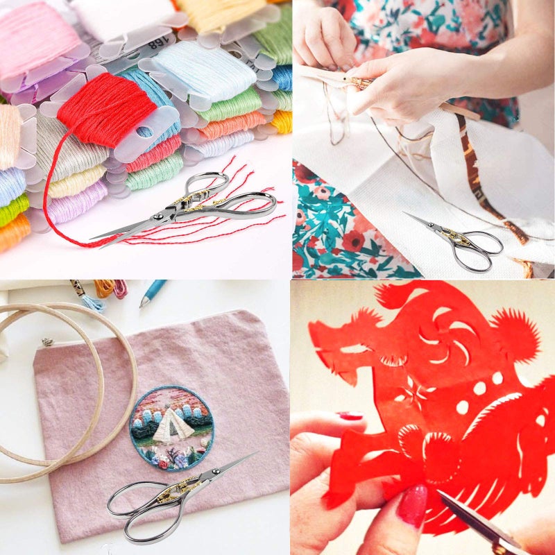 BIHRTC 4.33 Inches Vintage European Style Stainless Steel Auspicious Clouds Scissors for Needlework, Embroidery, Sewing, Craft, Art Work & Everyday Use (Silver) - Image 5